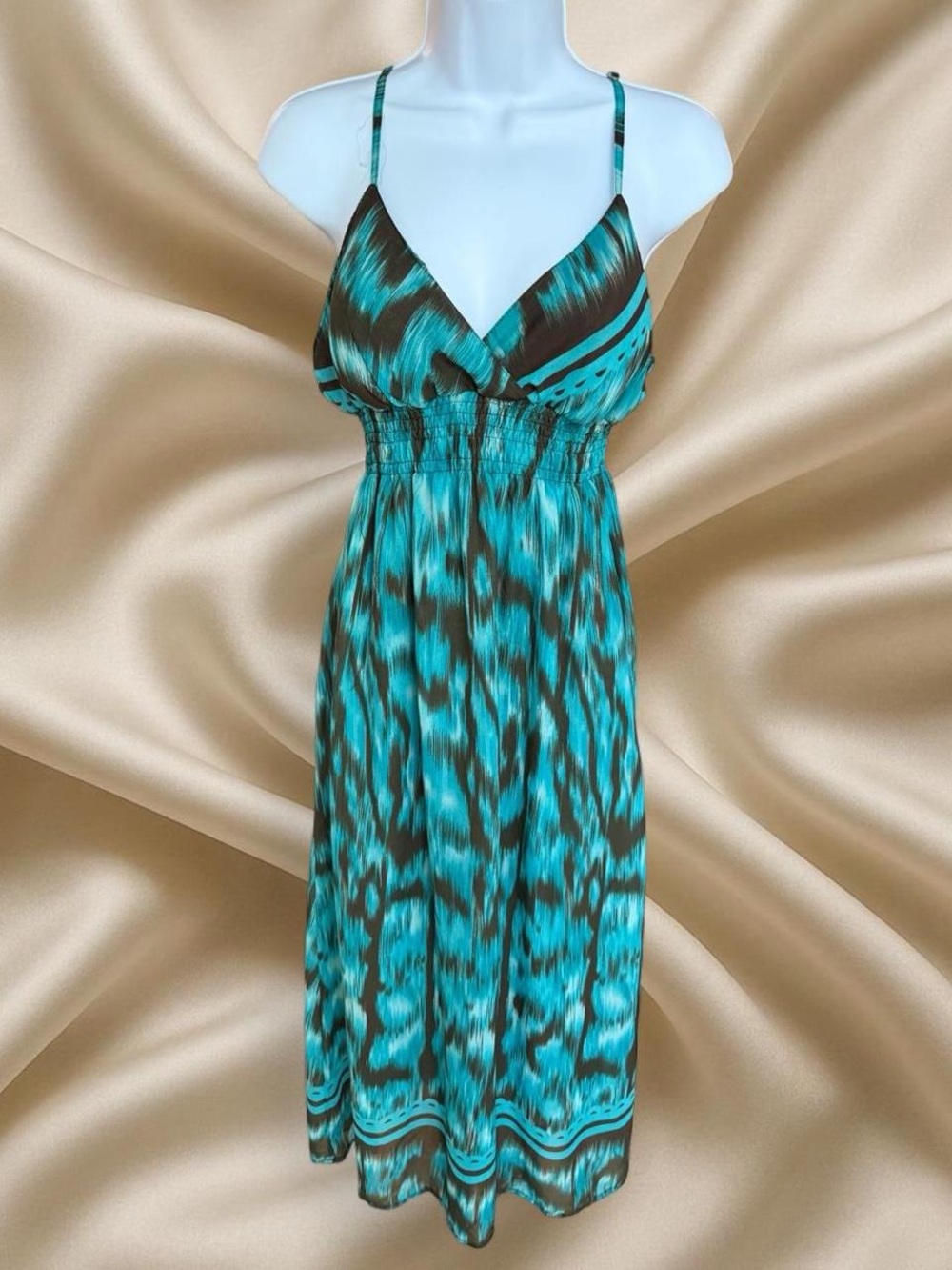 Women’s Teal Patterned Spaghetti Strap Dress
